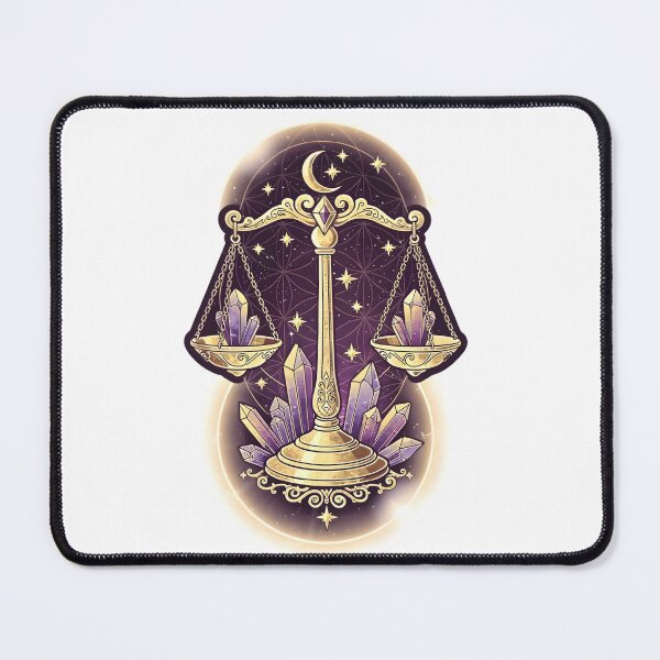 Item preview, Libra Gold Scales Amethyst Crystal Moon Stars Zodiac Art designed and sold by Zodiac Celestial Art.