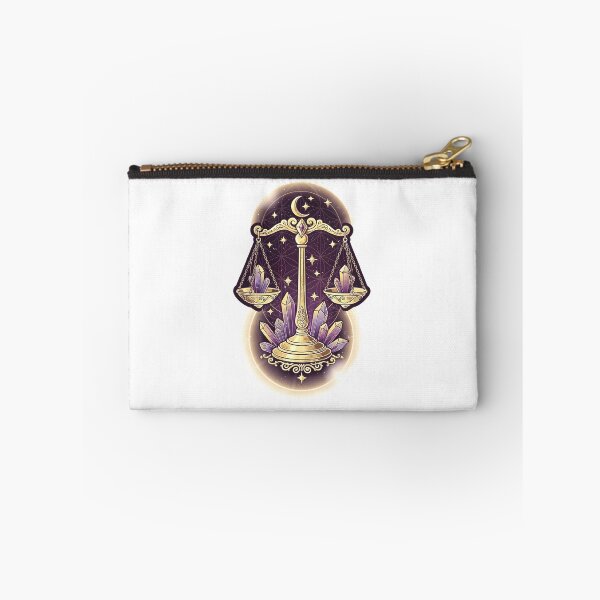 Item preview, Libra Gold Scales Amethyst Crystal Moon Stars Zodiac Art designed and sold by Zodiac Celestial Art.