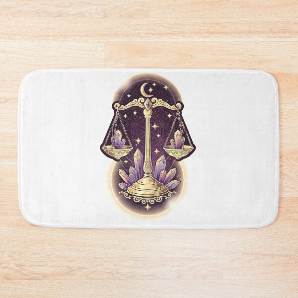 Item preview, Libra Gold Scales Amethyst Crystal Moon Stars Zodiac Art designed and sold by Zodiac Celestial Art.