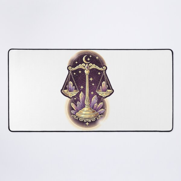 Item preview, Libra Gold Scales Amethyst Crystal Moon Stars Zodiac Art designed and sold by Zodiac Celestial Art.