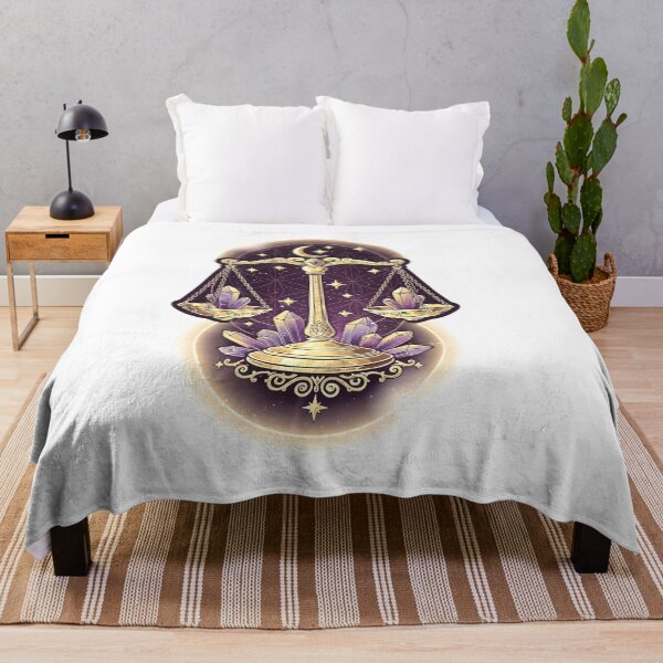 Item preview, Libra Gold Scales Amethyst Crystal Moon Stars Zodiac Art designed and sold by Zodiac Celestial Art.