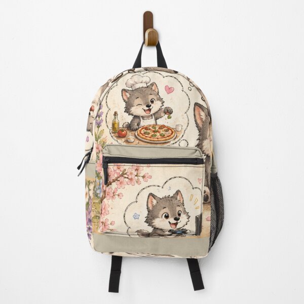 Item preview, Wolf Dreams | Cute Wolf Puppy Dreaming Gaming Music Pizza & Karate Watercolor Floral Animal Illustration designed and sold by HOUSE OF TIST.