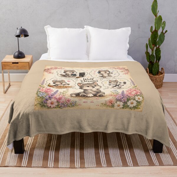 Item preview, Wolf Dreams | Cute Wolf Puppy Dreaming Gaming Music Pizza & Karate Watercolor Floral Animal Illustration designed and sold by HOUSE OF TIST.