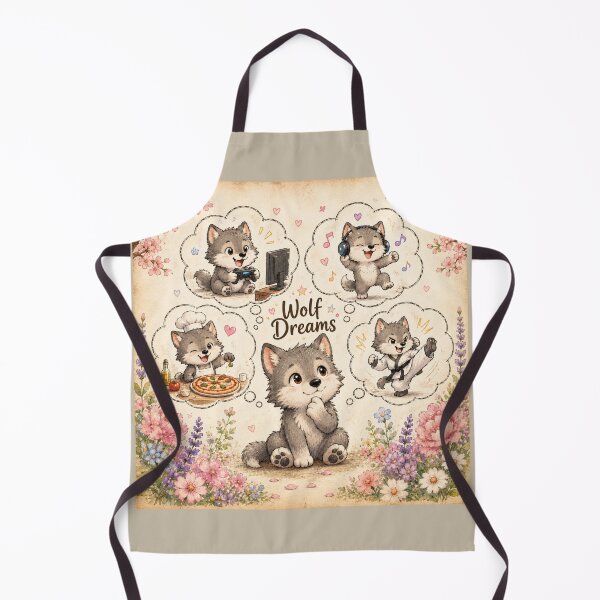 Item preview, Wolf Dreams | Cute Wolf Puppy Dreaming Gaming Music Pizza & Karate Watercolor Floral Animal Illustration designed and sold by HOUSE OF TIST.