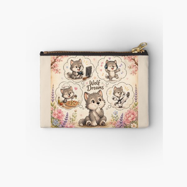 Item preview, Wolf Dreams | Cute Wolf Puppy Dreaming Gaming Music Pizza & Karate Watercolor Floral Animal Illustration designed and sold by HOUSE OF TIST.