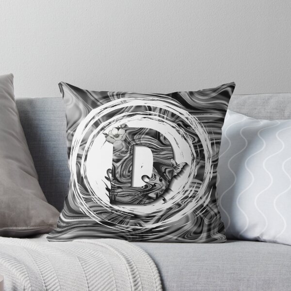 Item preview, Letter D Botanical Monogram black and white liquid marble designed and sold by iRenza.