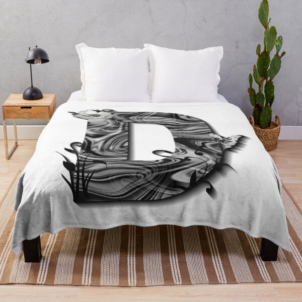 Item preview, Letter D Botanical Monogram black and white liquid marble designed and sold by iRenza.