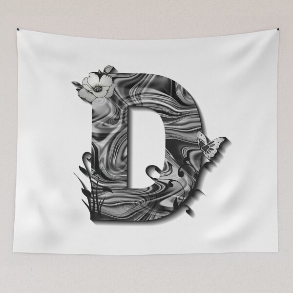 Item preview, Letter D Botanical Monogram black and white liquid marble designed and sold by iRenza.