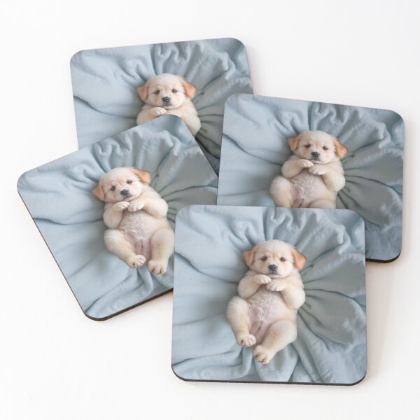 Item preview, Adorable Cream Puppy on Soft Blanket Pup Play Cozy Dog Art designed and sold by Wild Bloom Paws.