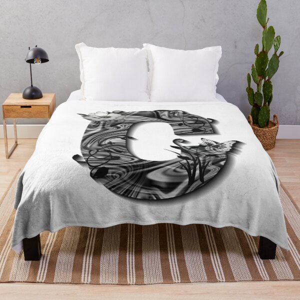 Item preview, Letter C Botanical Monogram black and white liquid marble designed and sold by iRenza.