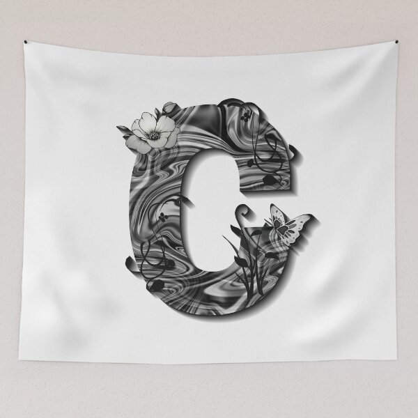 Item preview, Letter C Botanical Monogram black and white liquid marble designed and sold by iRenza.