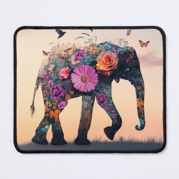 Item preview, Silhouette of elephant created from flowers and butterflies walking on the landscape during sunset. designed and sold by Soft Oddity.