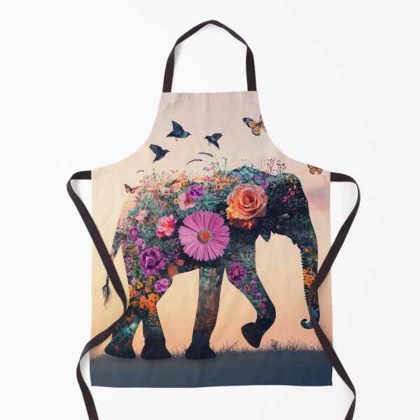 Item preview, Silhouette of elephant created from flowers and butterflies walking on the landscape during sunset. designed and sold by Soft Oddity.