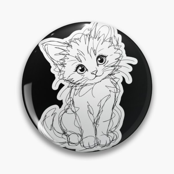 Item preview, Cute Scribble Kitten – Fluffy Black and White Line Art Cat designed and sold by Aruellart.