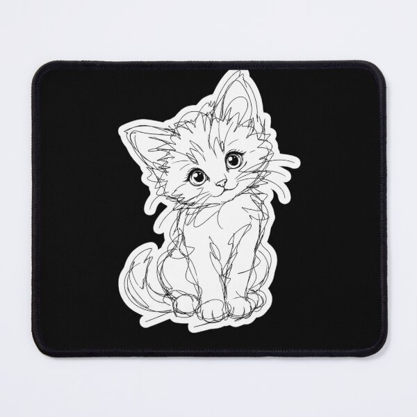 Item preview, Cute Scribble Kitten – Fluffy Black and White Line Art Cat designed and sold by Aruellart.