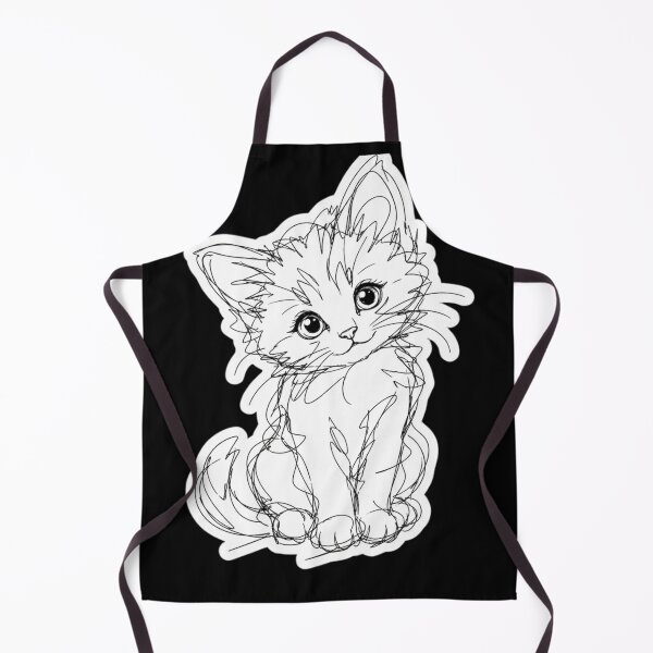 Item preview, Cute Scribble Kitten – Fluffy Black and White Line Art Cat designed and sold by Aruellart.