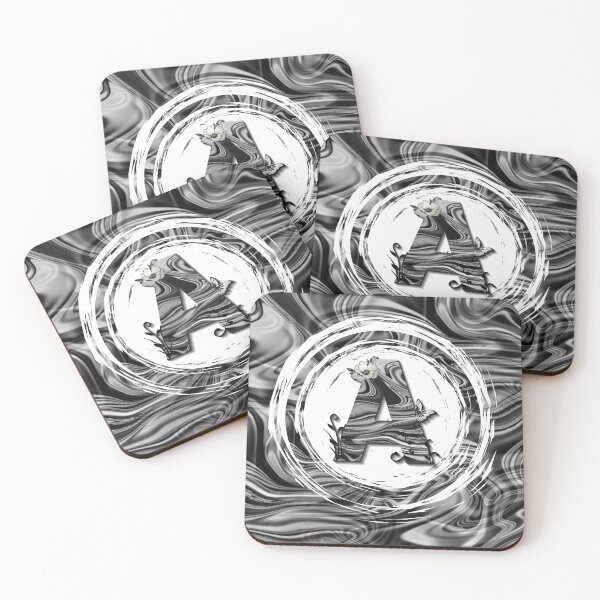 Item preview, Letter A Botanical Monogram black and white liquid marble designed and sold by iRenza.