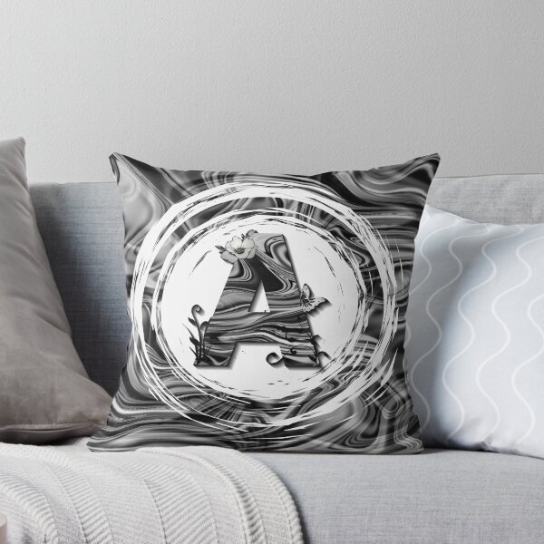 Item preview, Letter A Botanical Monogram black and white liquid marble designed and sold by iRenza.
