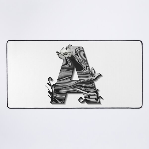 Item preview, Letter A Botanical Monogram black and white liquid marble designed and sold by iRenza.