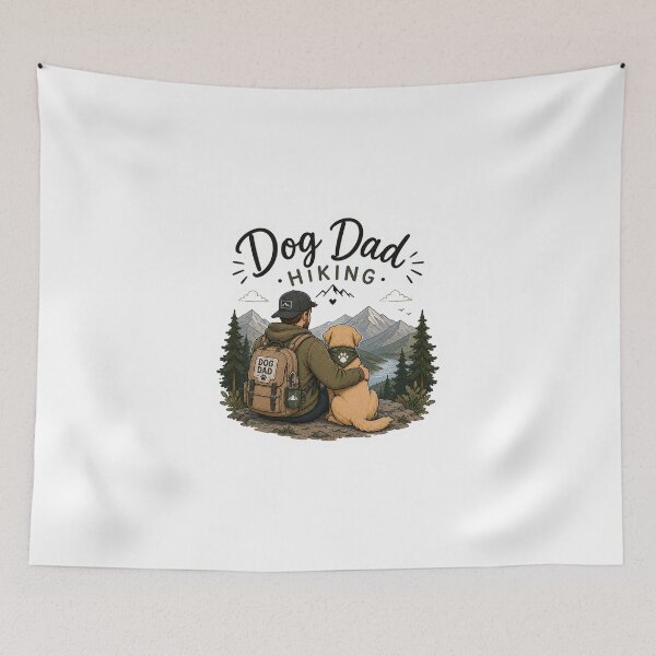 Item preview, Dog Dad Hiking – Golden Retriever Trail Illustration designed and sold by SMARTKIT  DESIGNAGENCY.
