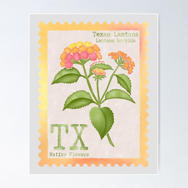 Item preview, Texas Native Flower Lantana Watercolor Vintage Postage Stamp designed and sold by Marguerite Artistry.