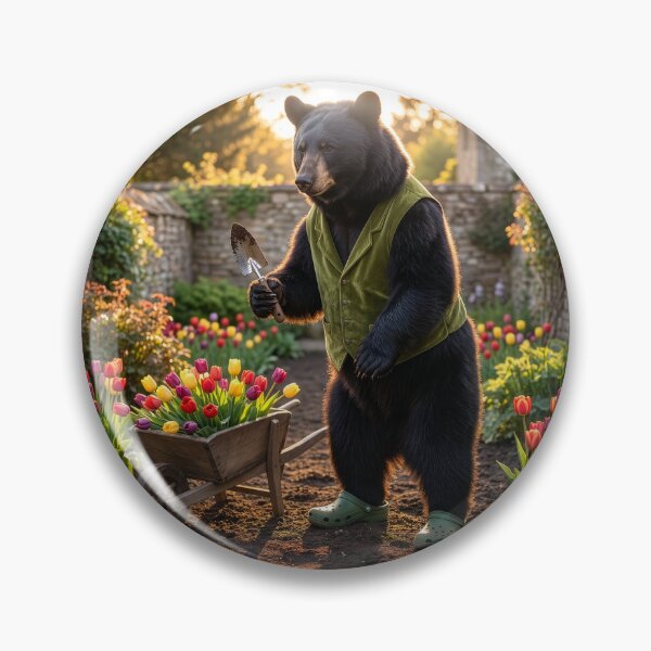 Item preview, Black Bear Gardener Tends Flower Garden designed and sold by Tridentulus.
