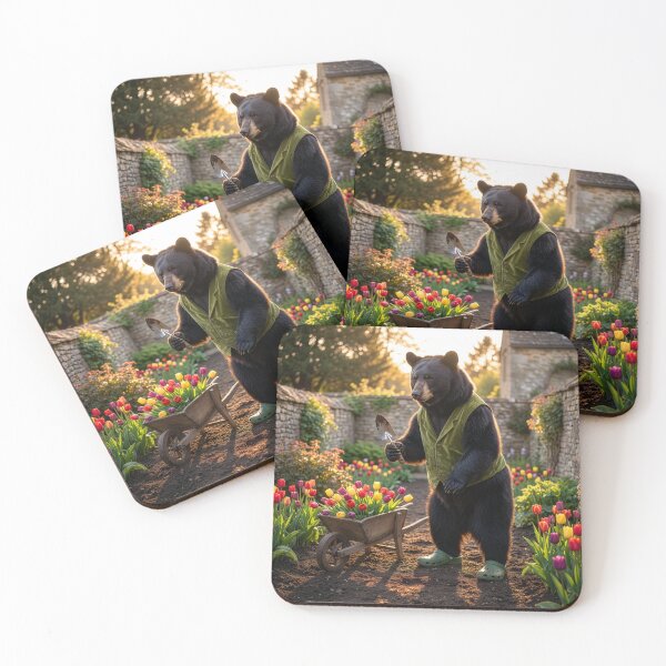 Item preview, Black Bear Gardener Tends Flower Garden designed and sold by Tridentulus.