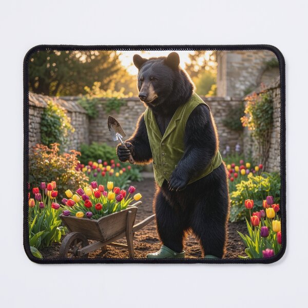 Item preview, Black Bear Gardener Tends Flower Garden designed and sold by Tridentulus.