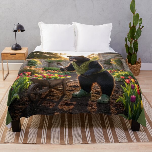 Item preview, Black Bear Gardener Tends Flower Garden designed and sold by Tridentulus.