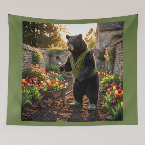 Item preview, Black Bear Gardener Tends Flower Garden designed and sold by Tridentulus.