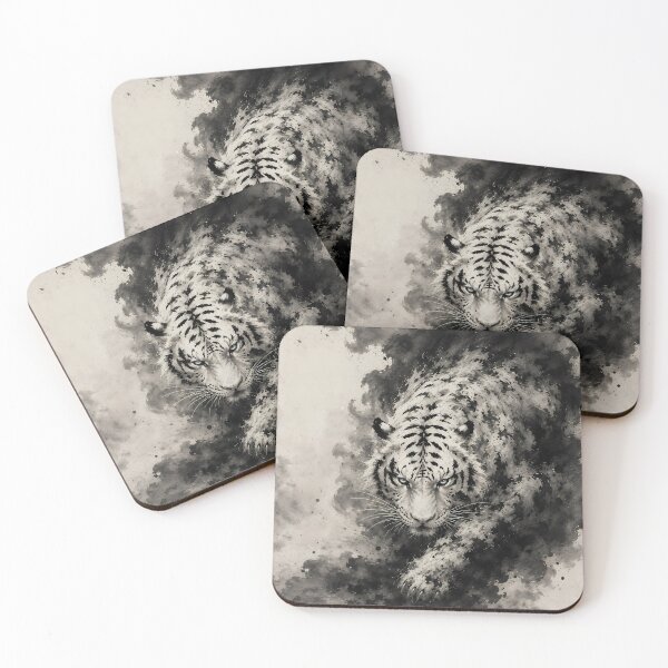 Item preview, Majestic White Tiger Ink Painting | Chinese Ink Art | Monochrome Wildlife Wall designed and sold by ManJiangHong.