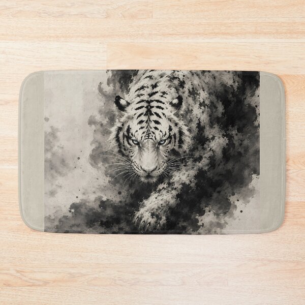 Item preview, Majestic White Tiger Ink Painting | Chinese Ink Art | Monochrome Wildlife Wall designed and sold by ManJiangHong.
