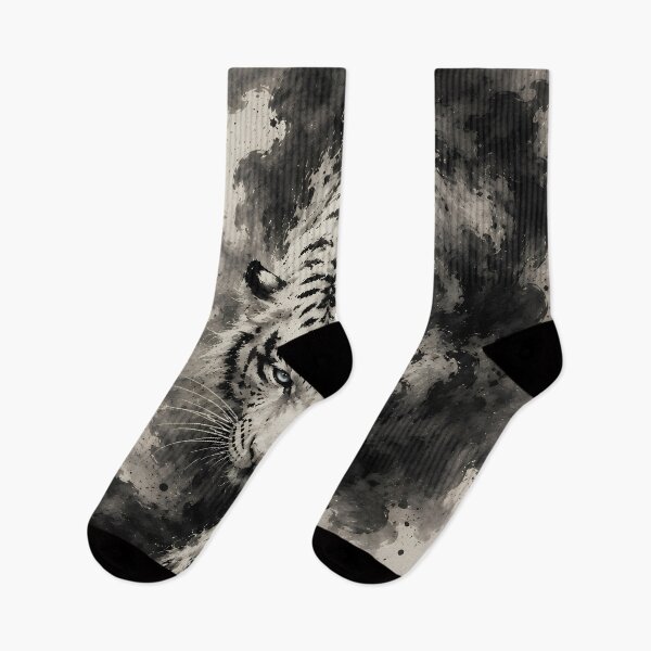Item preview, Majestic White Tiger Ink Painting | Chinese Ink Art | Monochrome Wildlife Wall designed and sold by ManJiangHong.