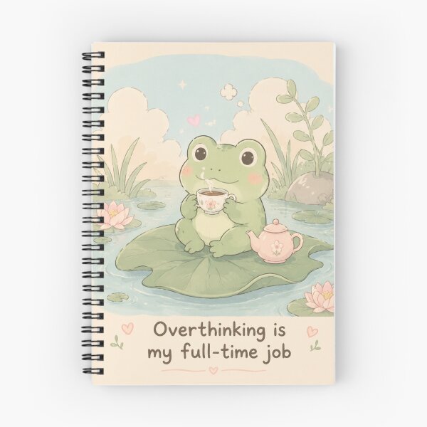 Item preview, Cute Frog Drinking Tea PNG, Overthinking Is My Full Time Job, Kawaii Pastel Frog, Funny Mental Health Shirt Design designed and sold by LuxeBuzz.