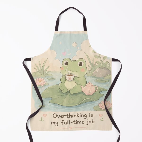Item preview, Cute Frog Drinking Tea PNG, Overthinking Is My Full Time Job, Kawaii Pastel Frog, Funny Mental Health Shirt Design designed and sold by LuxeBuzz.