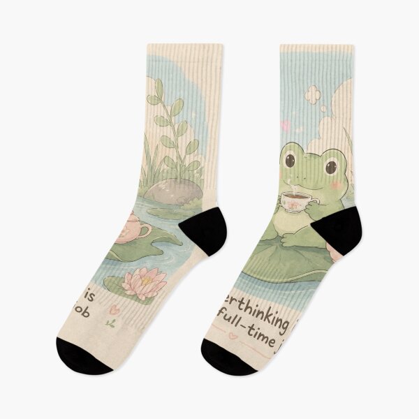 Item preview, Cute Frog Drinking Tea PNG, Overthinking Is My Full Time Job, Kawaii Pastel Frog, Funny Mental Health Shirt Design designed and sold by LuxeBuzz.