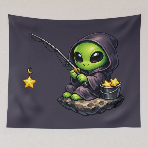 Item preview, Little Alien Fishing Stars – Cosmic Cute Space Illustration designed and sold by builtforyou.