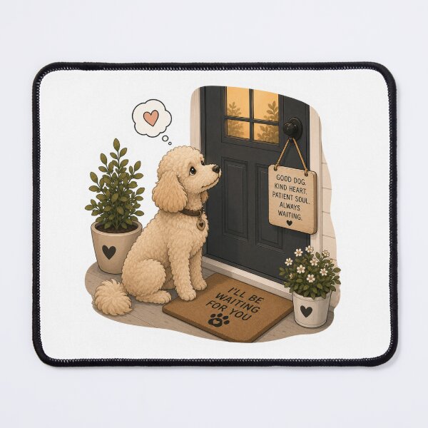 Item preview, Poodle Waiting by the Door – Loyal Companion Illustration designed and sold by SMARTKIT DESIGNAGENCY.