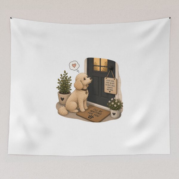 Item preview, Poodle Waiting by the Door – Loyal Companion Illustration  designed and sold by SMARTKIT  DESIGNAGENCY.