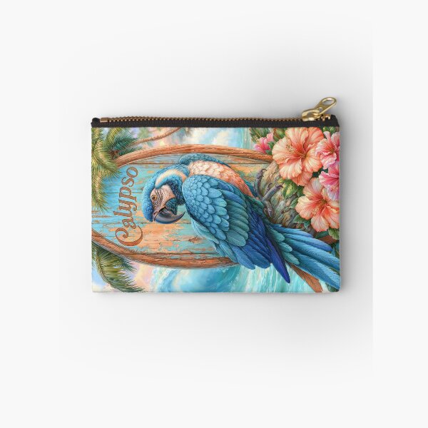 Item preview, Calipso – Tropical Blue Macaw on Surfboard | Coastal Island Paradise Art designed and sold by AngelottiCR.