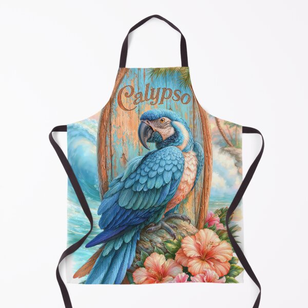 Item preview, Calipso – Tropical Blue Macaw on Surfboard | Coastal Island Paradise Art designed and sold by AngelottiCR.