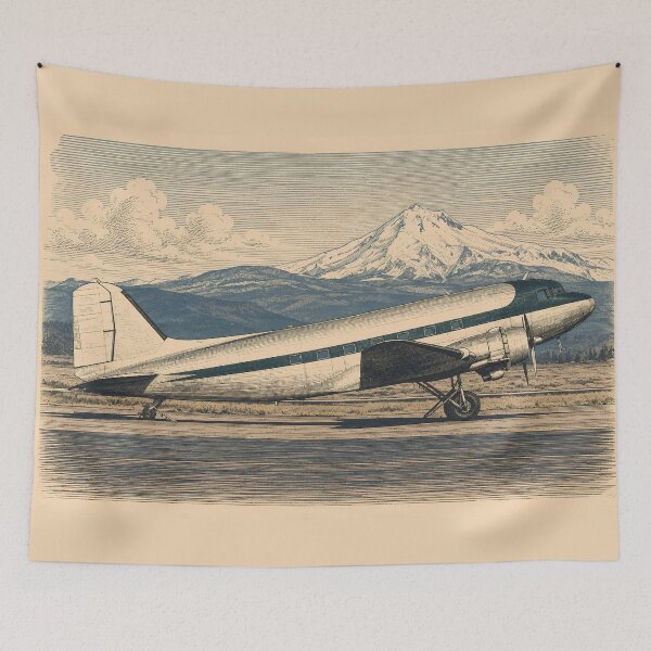 Item preview, Vintage Engraving Style Classic Twin-Engine Airliner Illustration designed and sold by EMaviation_.