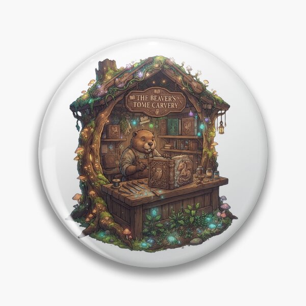Item preview, The Beaver's Tome Carvery | Fantasy Bookbinder Workshop | Magical Woodland Library Illustration designed and sold by MrDev.