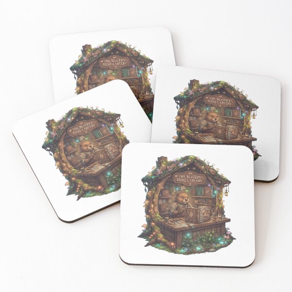 Item preview, The Beaver's Tome Carvery | Fantasy Bookbinder Workshop | Magical Woodland Library Illustration designed and sold by MrDev.