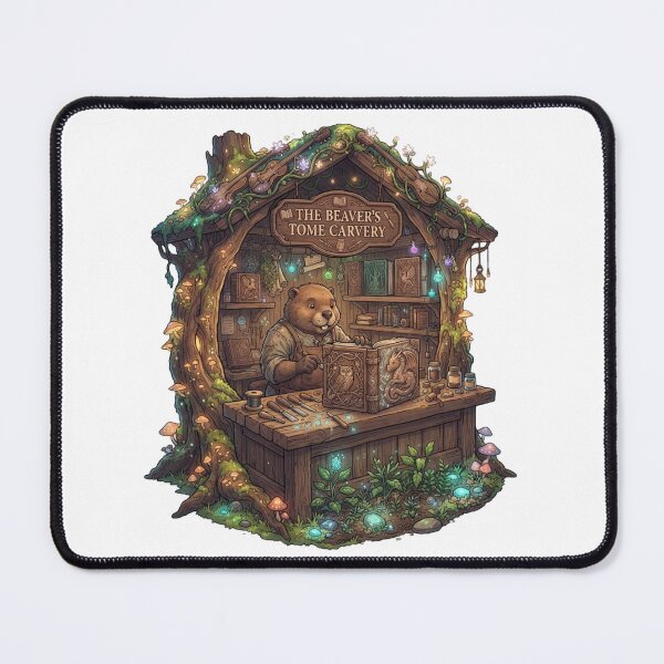Item preview, The Beaver's Tome Carvery | Fantasy Bookbinder Workshop | Magical Woodland Library Illustration designed and sold by MrDev.