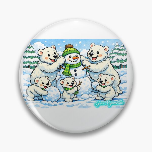 Item preview, Polar Bear Family Builds a Snowman – Winter Wonderland Cartoon designed and sold by The Art Queen Of Michigan .