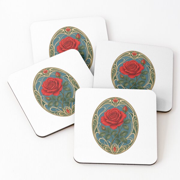 Item preview, Art Nouveau Red Rose Floral Vintage designed and sold by AntiqueImages.
