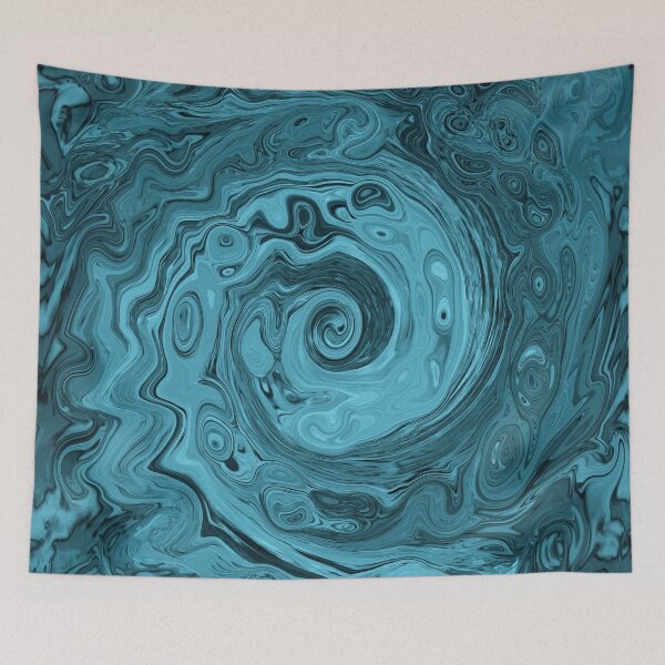 Item preview, Groovy Retro Abstract Black and Teal Swirl designed and sold by myrubiogarden.