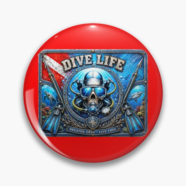 Item preview, Dive Life Skull Scuba Diving Challenge Coin Wall Art | Breathe Deep Live Free Ocean Diver Design designed and sold by artistwill.