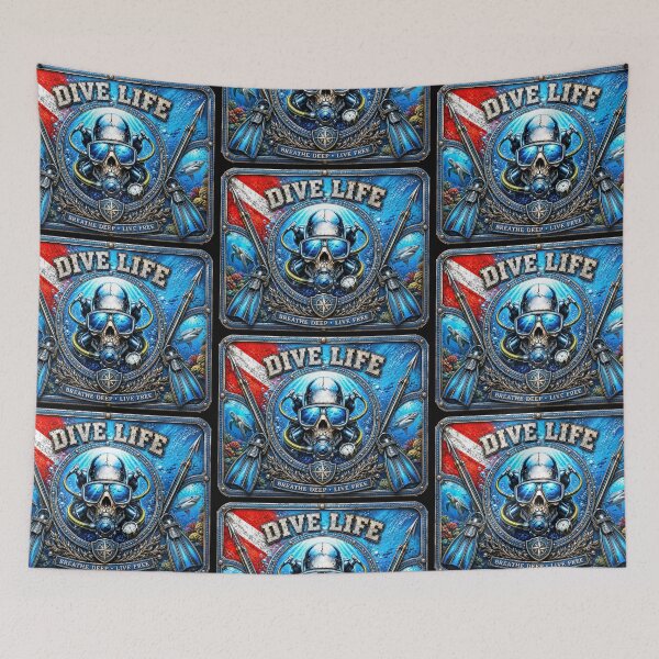 Item preview, Dive Life Skull Scuba Diving Challenge Coin Wall Art | Breathe Deep Live Free Ocean Diver Design designed and sold by artistwill.